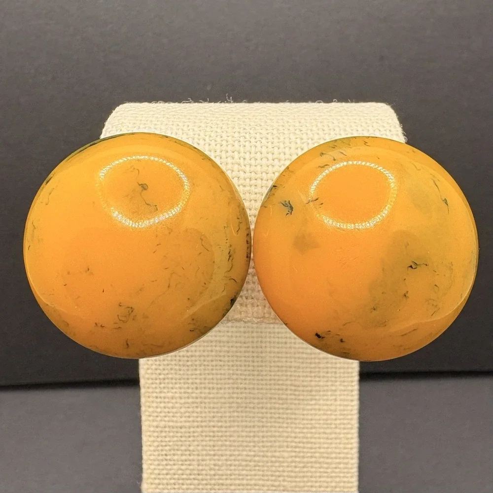 Vintage‎ Bakelite Style Marbled Butterscotch Screwback Earrings Acrylic